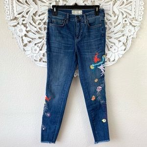 {Free People} Peacock Embroidered Crop Jeans